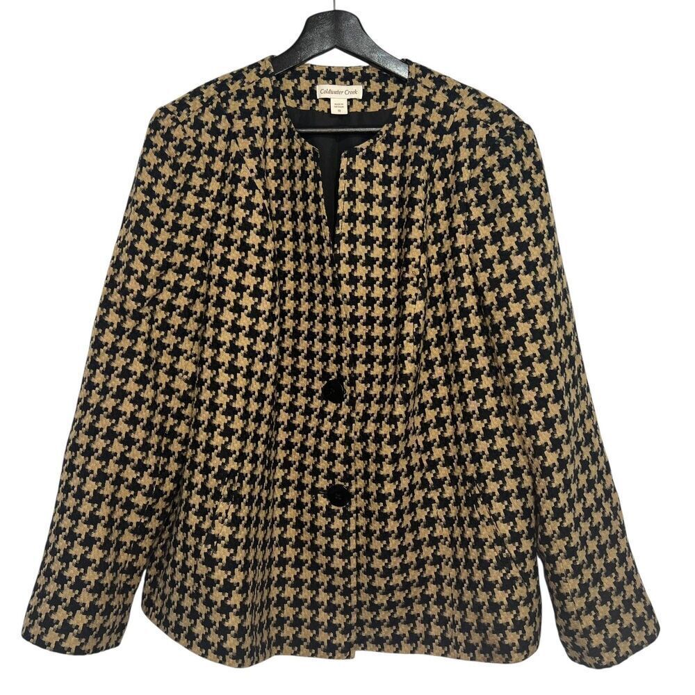 Coldwater Creek Houndstooth Blazer Jacket Womens 18 Camel/Black 2 Button Career